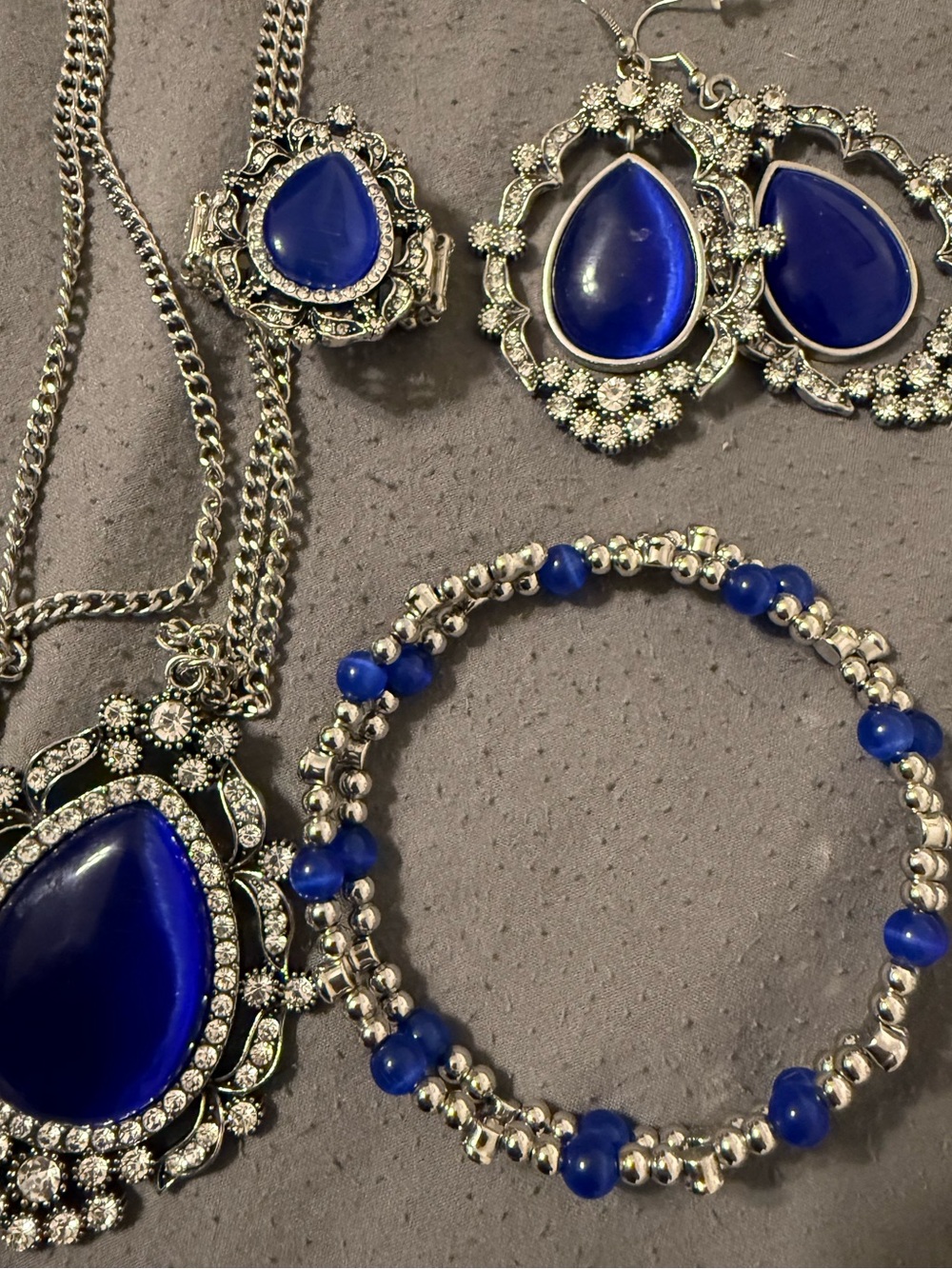 Paparazzi Royal Blue Teardrop Necklace, Earrings, Ring & Bracelet Set
